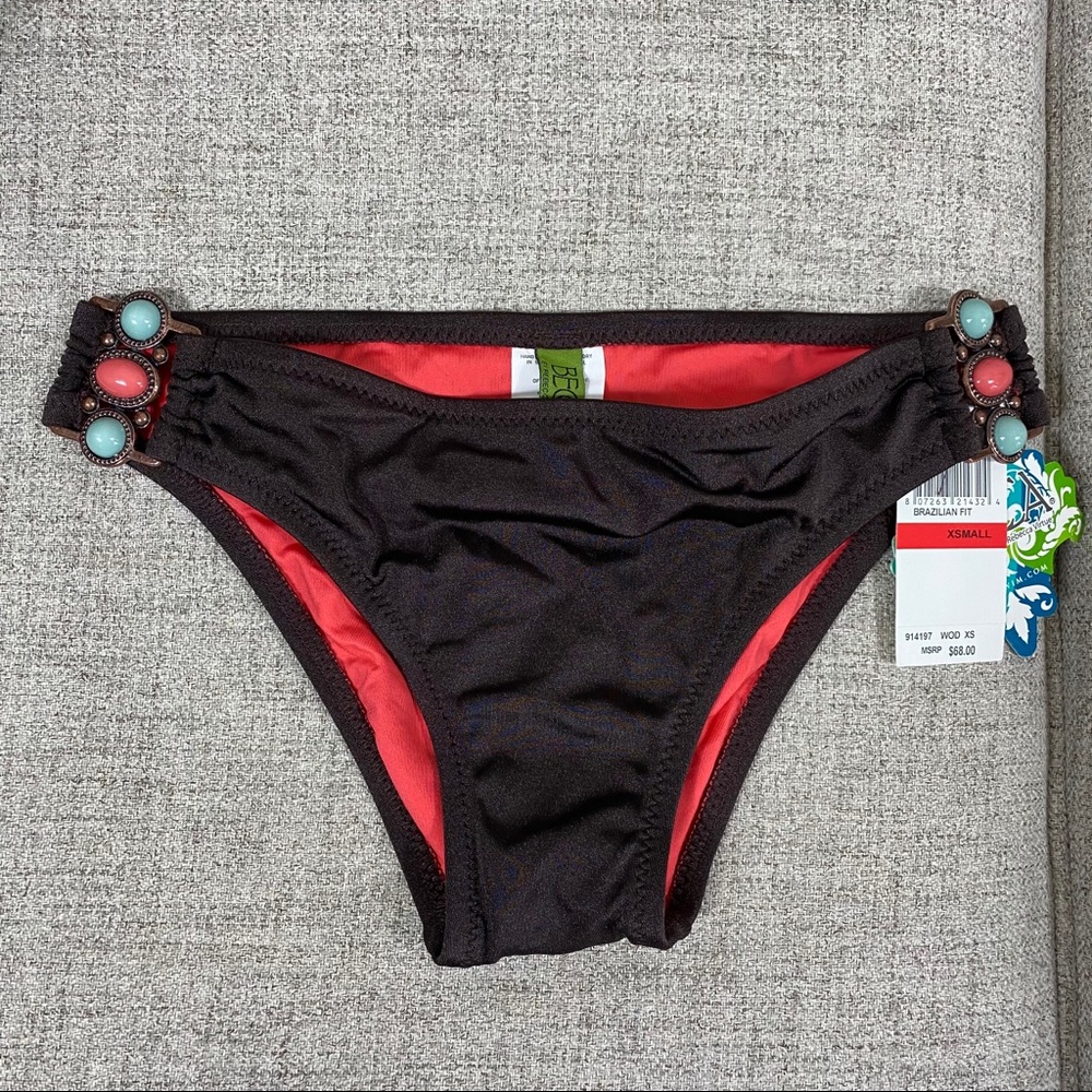 BECCA Brown, Peach & Turquoise Bikini Bottom